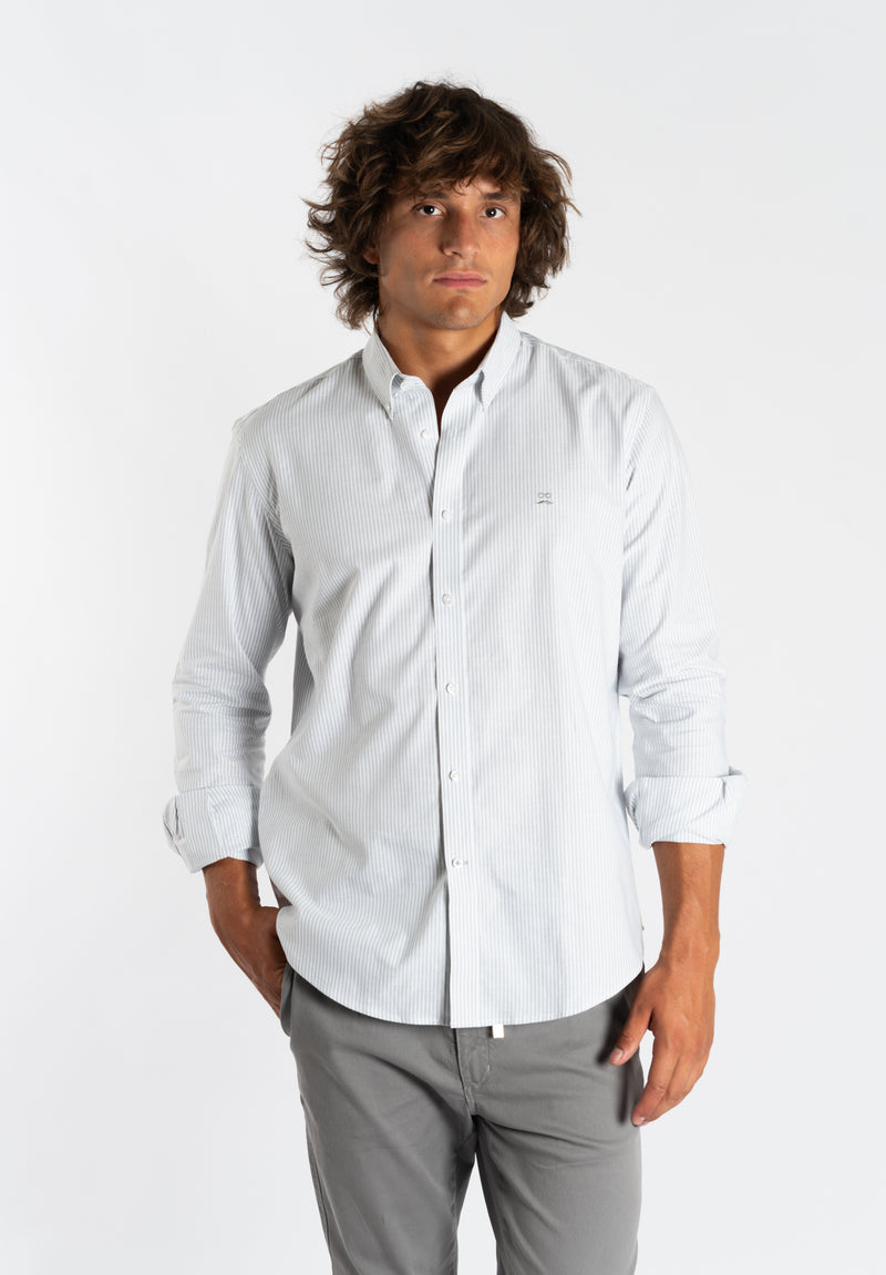 Camisa Oxford Rayas Gris Ceniza